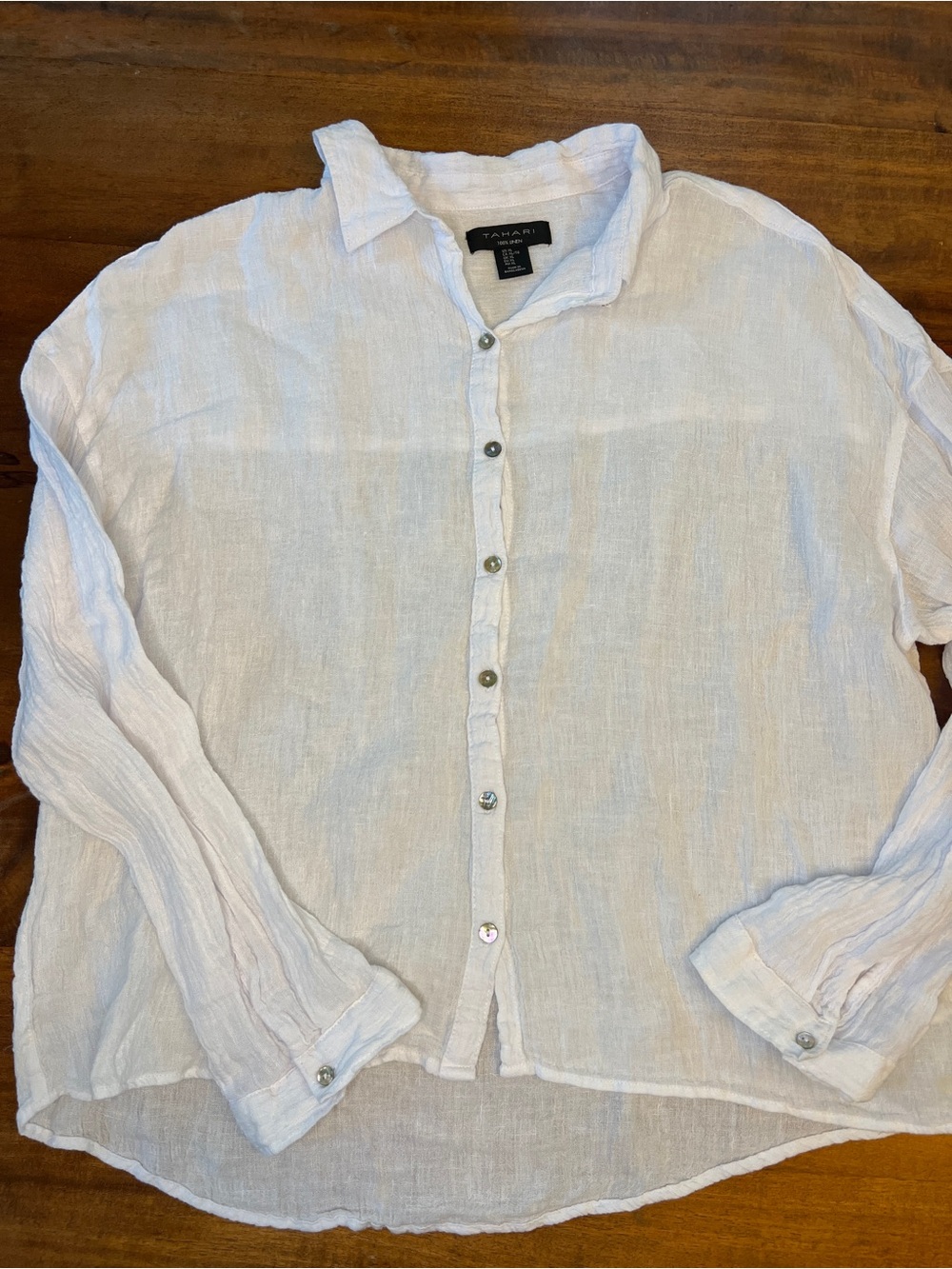 Tahari Womens White Linen Long Sleeve Blouse Top Size XL Classic